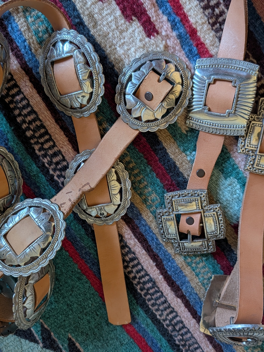 90's Leather Concho Belt with Silver-Tone Western Buckles (2)